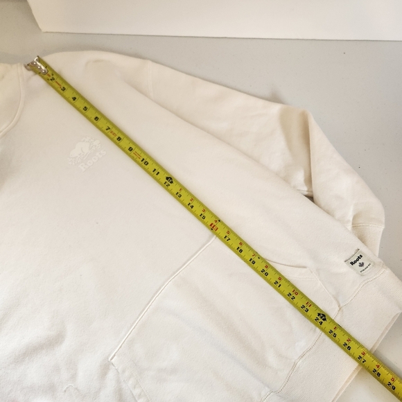 Roots Cream Cloud Fleece Hoodie Sweatshirt Beaver Logo Cabincore Small Medium - Picture 9 of 9